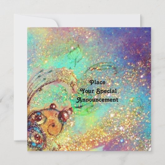 Faire-part FÉE EN ROUGE jaune vert bleu (Dos)