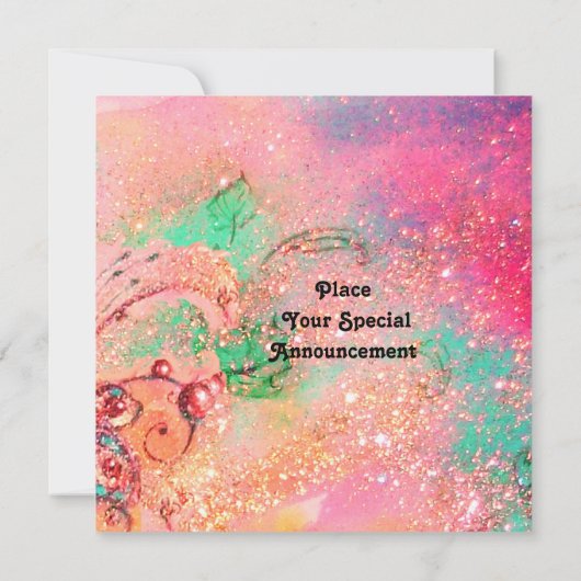 Faire-part FÉE EN ROUGE jaune vert rose (Dos)