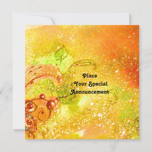 Faire-part FÉE EN ROUGE ,métallic glace ,jaune vert (Dos)