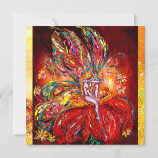 Faire-part FÉE EN ROUGE ,métallic glace ,jaune  vert (Devant)