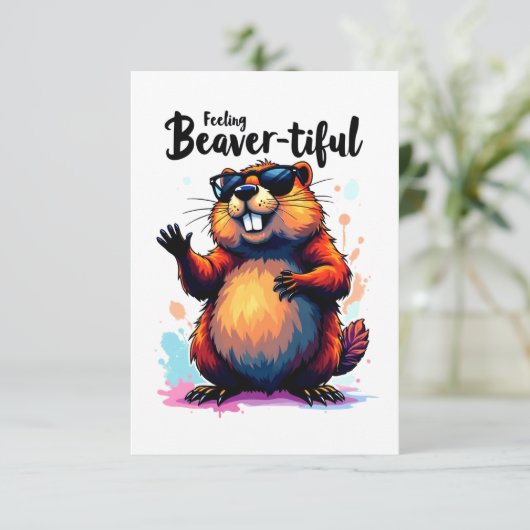 Faire-part Feeling Beaver-tiful - Funny Beaver Graphic (Debout devant)