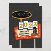 Faire-part Félicitations 2023 Diplômé noir blanc Retro Billbo (Devant / Derrière)