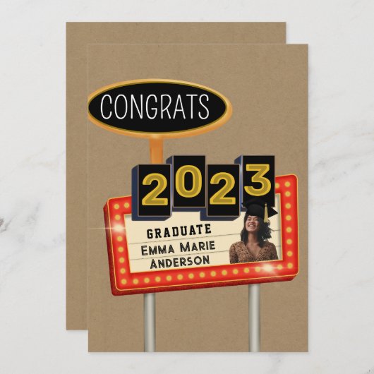 Faire-part Félicitations diplômé 2023 Papier Kraft Rétro Pann (Devant / Derrière)
