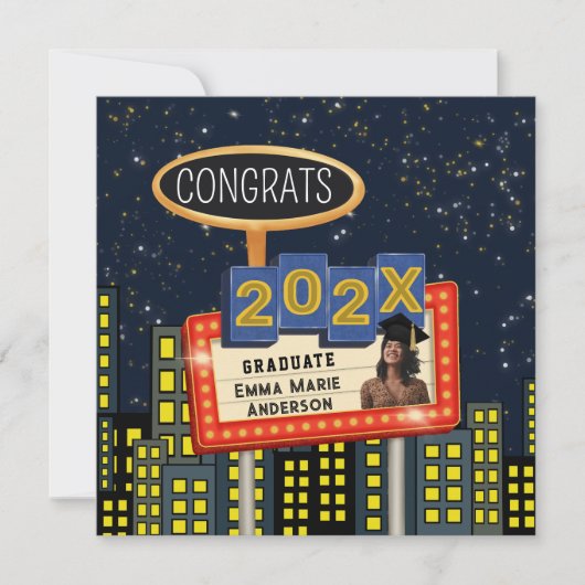 Faire-part Félicitations diplômé Ciel de ville Photo Panneau (Devant)