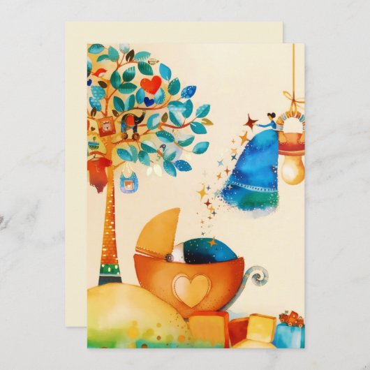 Faire-part Félicitations Fée Whimsical Nouveau-né bébé (Devant / Derrière)