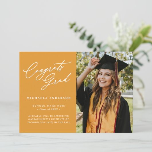 Faire-part Félicitations Grad Moderne Script Photo Graduation (Debout devant)
