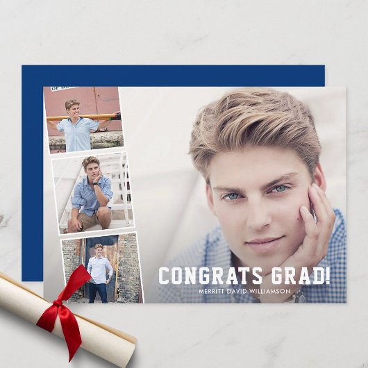 Faire-part Félicitations Grad, Photo Collage Blue Graduation