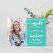 Faire-part Félicitations grand moderne turquoise photo de gra (Debout devant)