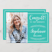 Faire-part Félicitations grand moderne turquoise photo de gra (Devant / Derrière)