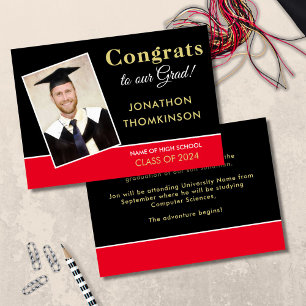 Faire-part Félicitations Grand Photo Gold Black Red 2025 Grad