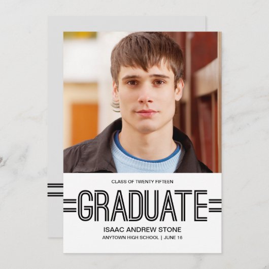 Faire-part Félicitations pour le diplômé Photo Annonce de rem (Devant / Derrière)