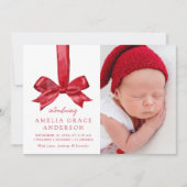 Faire-part Festif Red Bow 4 Photo Holiday Naissance (Devant)