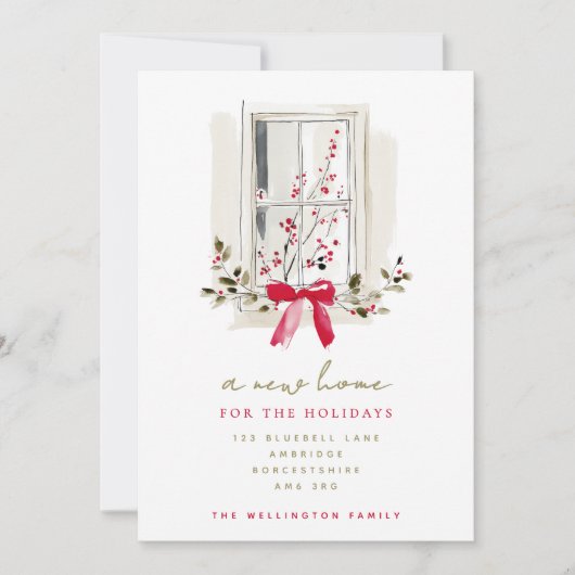 Faire-part Festive Holiday Window Red New Home Moving (Devant)