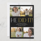 Faire-part Fete Black Gold moderne Il L'A Fait Photo Graduati (Devant)