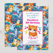 Faire-part Fête d'anniversaire de Girl Kittens sur Rainbows (Devant / Derrière)