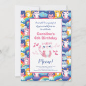 Faire-part Fête d'anniversaire de Girl Kittens sur Rainbows (Devant)