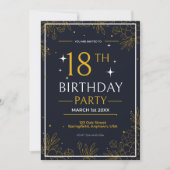 Faire-part fête d'anniversaire noir et or élégant (Devant)