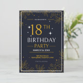 Faire-part fête d'anniversaire noir et or élégant (Debout devant)