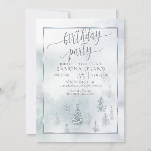Faire-part Fête d'anniversaire | Silver Blue Winter Wonderlan (Devant)