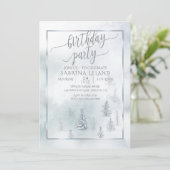 Faire-part Fête d'anniversaire | Silver Blue Winter Wonderlan (Debout devant)