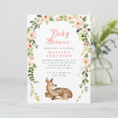 Faire-part Fête de bébé cerf à fleurs et feuillage aquarelle (Debout devant)