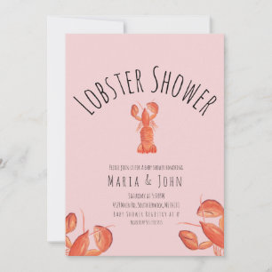Faire-part Fête de bébé fille au homard à l'aquarelle Crabe F