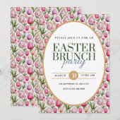 Faire-part Fête de Brunch de Pâques Floral et Oeufs (Devant / Derrière)