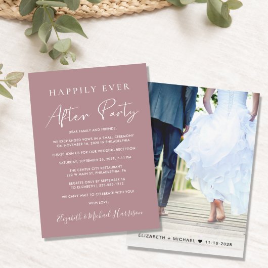 Faire-part Fête de Mariage Dusty Rose Photo Happily Ever Afte