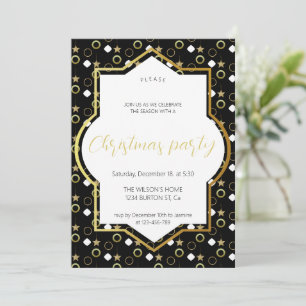 Faire-part Fête de Noël en blanc et or sur fond noir