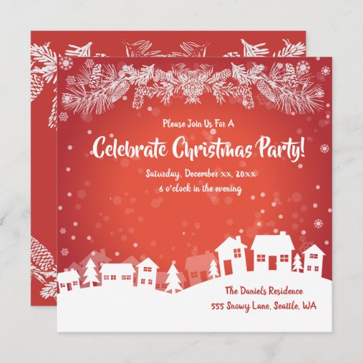 Faire-part Fête de Noël, Rouge, Blanc, (Devant / Derrière)