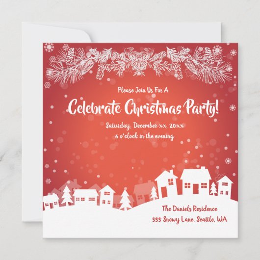 Faire-part Fête de Noël, Rouge, Blanc, (Devant)