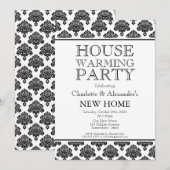 Faire-part Fête de réchauffement ménager noir et blanc Damas (Devant / Derrière)