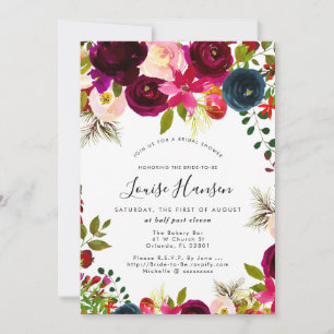 Faire-part Fête des mariées, Bourgogne, Aquarelle Blush+Navy