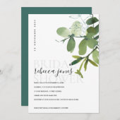 FAIRE-PART FÊTE DES MARIÉES DE COULEUR D'EAU ÉCLAIRAGE VERTE  (Devant / Derrière)