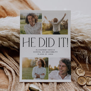 Faire-part Fete Moderne Il L'A Fait Photo Collage Graduation