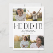 Faire-part Fete Moderne Il L'A Fait Photo Collage Graduation (Devant)