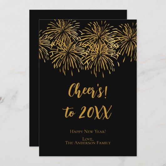 Faire-part Feu d'or noir personnalisé Bonne année (Devant / Derrière)