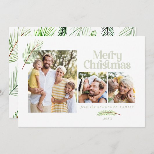 Faire-part Feuillage d'arbre pin et Noël multi-photo gras (Devant / Derrière)