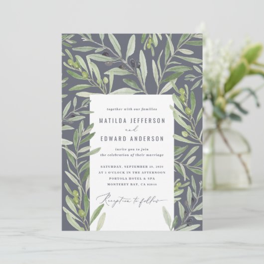 Faire-part Feuillage de branche d'olive à l'aquarelle moderne (Debout devant)