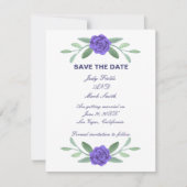 Faire-part Feuillage Floral Bleu Violet Économisez La Date (Devant)