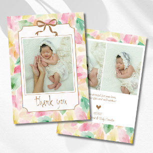 Faire-part Feuille d'aquarelle Moutarde Bébé Photo Merci