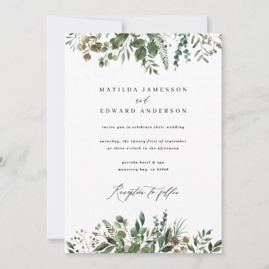 Faire-part Feuille de feuillage à l'aquarelle mariage botaniq (Devant)