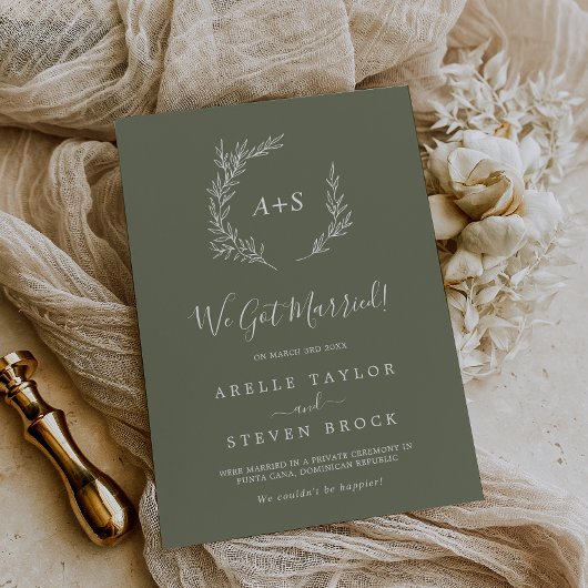 Faire-part Feuille minimale | Elopement vert foncé