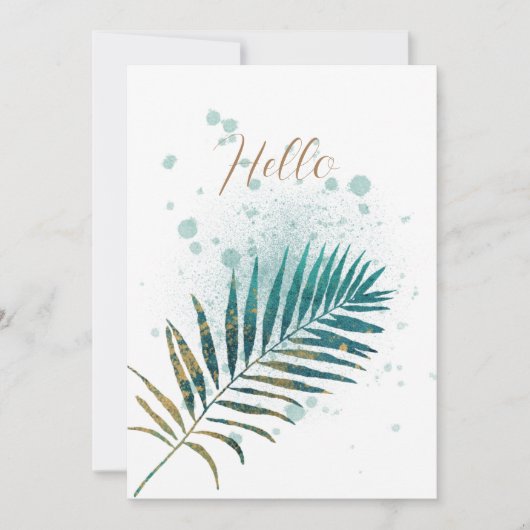 Faire-part Feuille tropicale blanche turquoise et or (Devant)