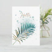Faire-part Feuille tropicale blanche turquoise et or (Debout devant)