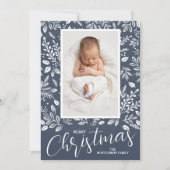 Faire-part Feuilles blancs Denim Photo Naissance de Noël (Devant)