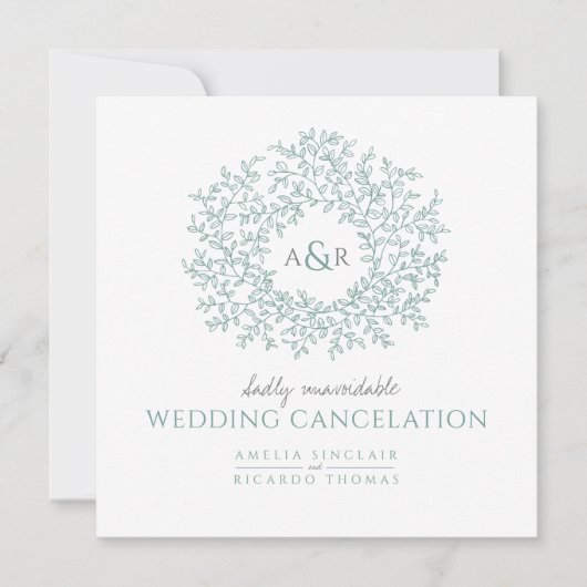 Faire-part Feuilles vertes monogramme annulation de mariage (Devant)