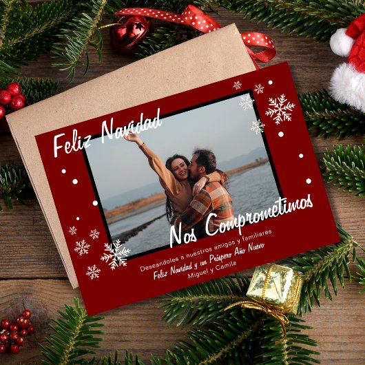 Faire-part Fiança de Noël d'hiver espagnol rouge