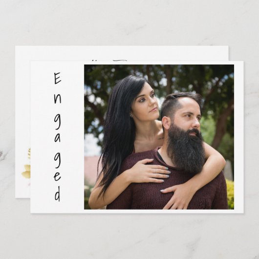 Faire-part Fiançailles Boho Pink and Gold Feathers (Devant / Derrière)