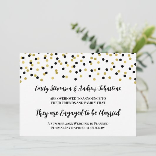 Faire-part Fiançailles de Confetti en or noir (Debout devant)
